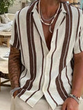 2025 Men’s Casual Relaxed Summer Beach Striped Colorblock Shirt Short Sleeve - Men Tops