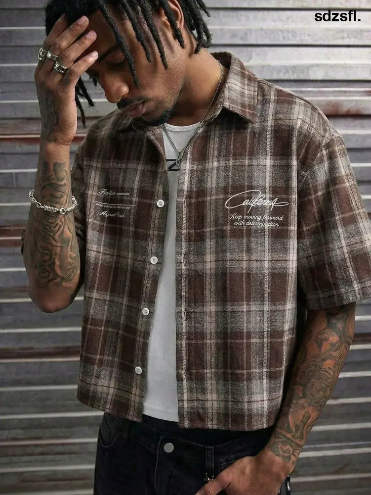 AXEPEAK Men’s Loose Fit PU Short Sleeve Shirt Streetwear Inspired - Men Tops