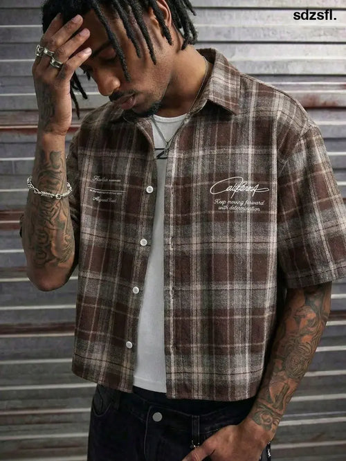 AXEPEAK Men’s Loose Fit PU Short Sleeve Shirt Streetwear Inspired - Men Tops