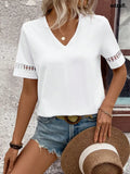Balvessa Women V-Neck Hollow Out Short Sleeve Casual T-Shirt - T-Shirts