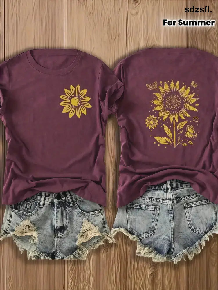 Double-Sided Printed Colored Cotton T-Shirt Comfortable Stylish With Minimalist Design Casual & Versatile INS Style
