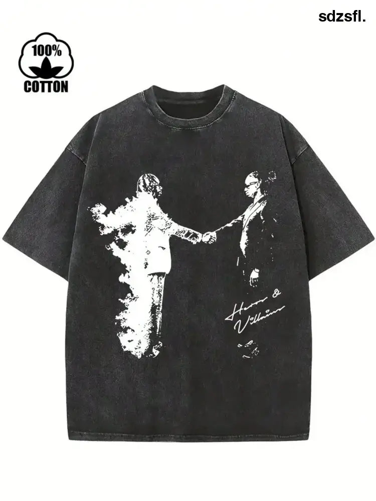 Friend Printed T-Shirt 230g Washed High-Quality Wax Printed Cotton Retro Fashion Brand T-Shirt Suitable For Summer