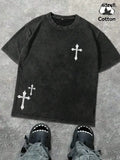 Hemo Men’s Round Neck Short Sleeve Simple Commuter Top Casual Daily Cross Print Distressed Print T-Shirt - Men Tops