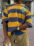 Men’s Retro American Style Colorblock Wide Stripe Clean Fit Dropped Shoulder Short Sleeve T-Shirt College Style - Men