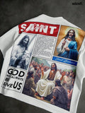PAVTROS White Summmer Streetwear Saint Print T-Shirt,City Break Fashionable Casual Daily Wear,Valentine’s Day